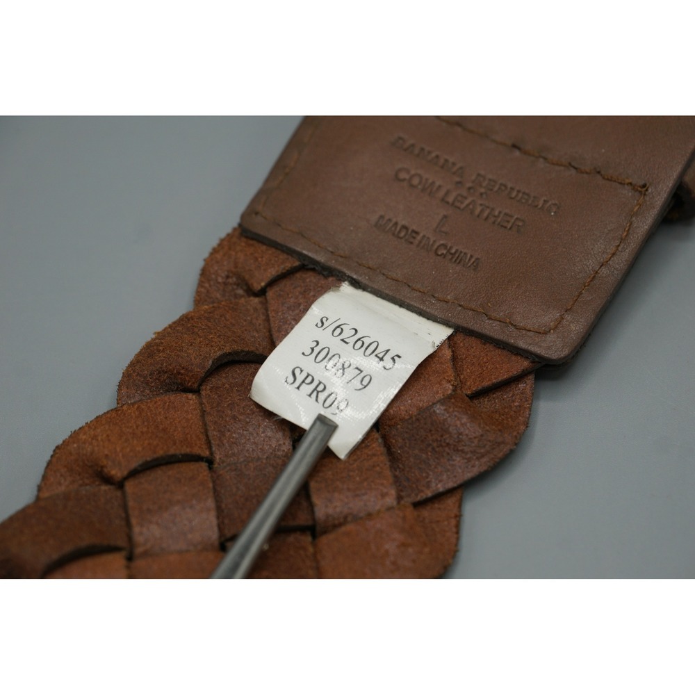Banana Republic Brown Braided Leather Belt Wide Woven Brass Buckle Large NEW - Picture 6 of 7